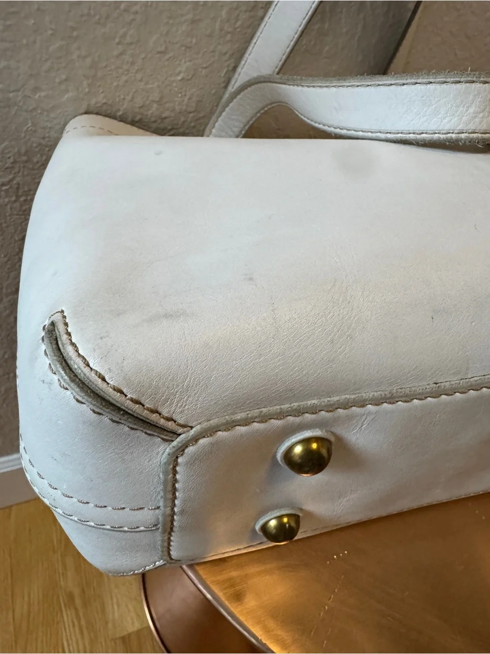 SAMPLE Fossil White Leather Tote Bag with Gold Accent - Austin Collection